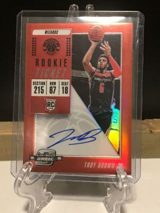 Troy Brown Jr.  18 - 19 Contenders Optic Basketball Auto Red ’d/149 Prizm Wizards