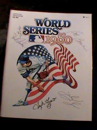 1980 World Series Program Signed By Tug Mcgraw Twice,  Bob Boone,  And More