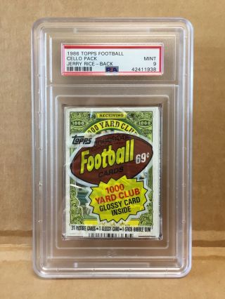 1986 Topps Football Cello Pack W/ Jerry Rice Rc On Back - Psa 9 - (42411938)