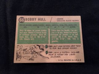 1958 Topps Hockey Bobby Hull ROOKIE RC 66 Aged RP Poor 2