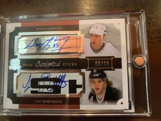 2013 - 14 The Cup Wayne Gretzky Luc Robitaille Dual Scripted Sticks Auto 09/15
