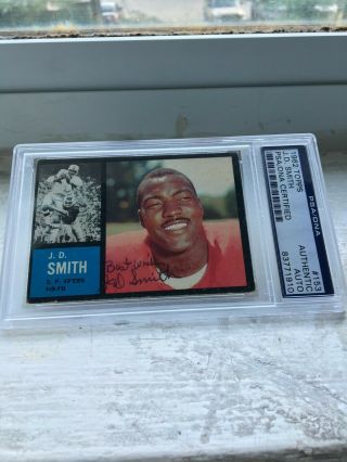 Psa / Dna Certified Signed J.  D.  Smith 1962 Topps