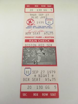 Carlton Fisk Hr 143 Home Run 1979 9/27/79 Boston Red Sox Blue Jays Full Ticket