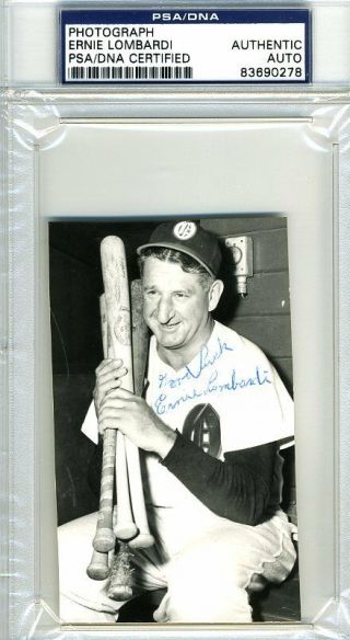 Ernie Lombardi Psa/dna Authenticated Signed Team Issued Photo Postcard Autograph