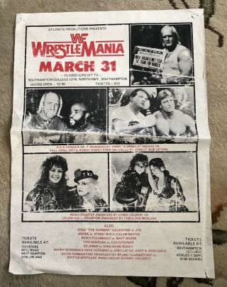 Wwf Early Wrestle Mania Poster Southampton Ny Hulk Hogan Mr.  T Andre The Hammer