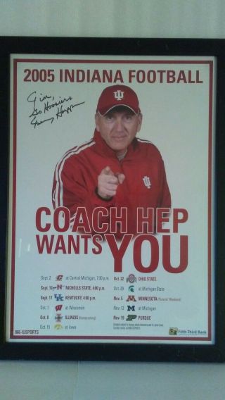 2005 Indiana Hoosiers Coach Terry Hoeppner Signed Frame Poster 3