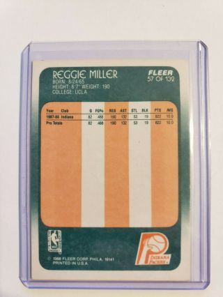 1988 Fleer Reggie Miller Rookie Card Nba Indiana Pacers Ucla