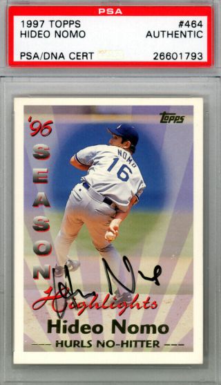 Hideo Nomo Autographed Signed 1997 Topps Card 464 Dodgers Psa 26601793