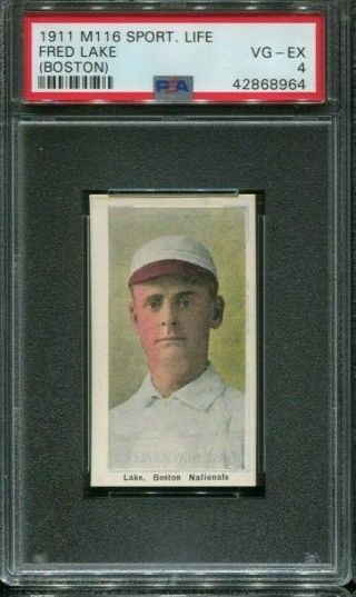 1911 M116 Sporting Life Fred Lake Boston Nationals Card Psa 4 Vg/ex