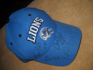 Signed Detroit Lions Football Autograph Hat 5 Signatures 42,  76 Backus,  Holt