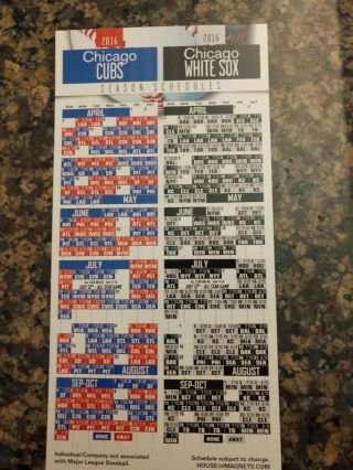 2016 World Series Champions Chicago Cubs / White Sox Magnet Schedule