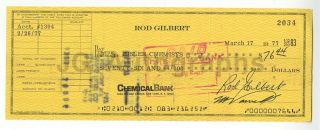 Rod Gilbert - Hockey Hall Of Fame Autographed 1977 Check
