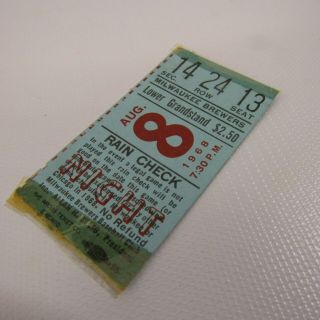 Milwaukee Brewers Ticket Stub Chicago White Sox Home Game 1968 Boston Red Sox