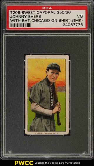 1909 - 11 T206 Johnny Evers With Bat,  Chicago On Shirt Psa 3 (mk) Vg (pwcc)