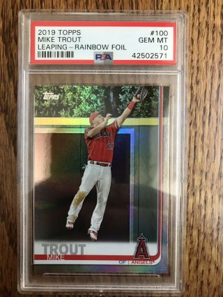 2019 Topps Mike Trout Leaping 100 Rainbow Foil Psa 10 Gem Angels Qty.  Aval