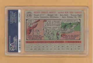 MICKEY MANTLE 1956 TOPPS BASEBALL GREY BACK CARD 135 PSA GRADED 2 GOOD YANKEES 2
