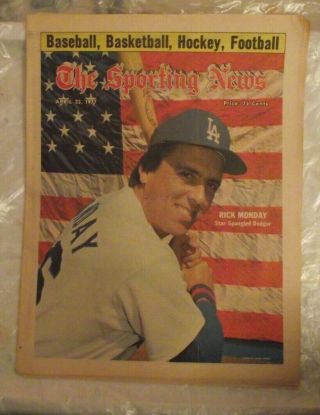 Sporting News Newspaper April 23 1977 Rick Monday Los Angeles Dodgers Mlb