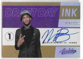 Marvin Bagley Iii Rc 2018 - 19 Panini Absolute Draft Day Ink Auto Level 1 28/125
