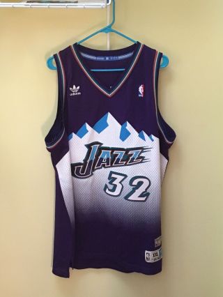 1996 - 97 Adidas Karl Malone 32 Utah Jazz Hardwood Classics Auth Jersey Men 