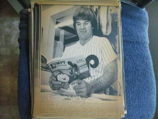 1982 Pete Rose Phillies Baseball Game Ap Wire Laser Photo