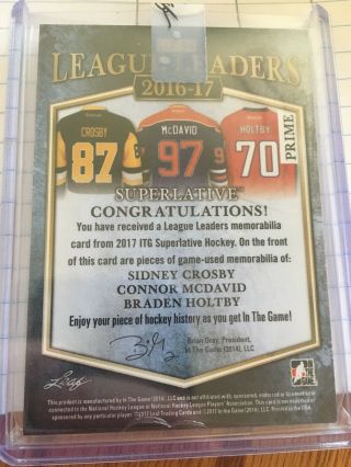 2017 ITG Superlative League Leaders Sidney Crosby Connor Mcdavid Holtby patch /6 2