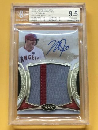2014 Tier One Prodigious Jumbo Patch Autograph Mike Trout Auto 07/10 Bgs 9.  5/10