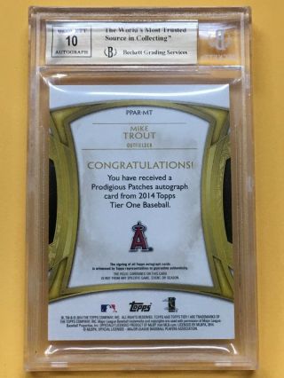 2014 Tier One Prodigious Jumbo Patch Autograph Mike Trout Auto 07/10 BGS 9.  5/10 2
