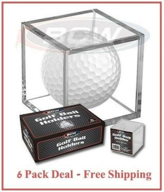 Golf Ball Display Plastic Clear Case Cube Square Holder Autograph Bcw 6 Pack