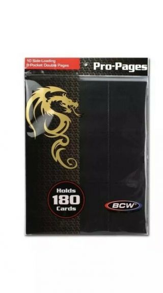 Pack / 10 Bcw Black Double Sided 18 Pocket Side Loading Trading Card Album Pages