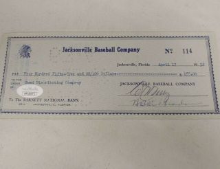 Baseball Great Bill Terry Signed Check W/ Jsa