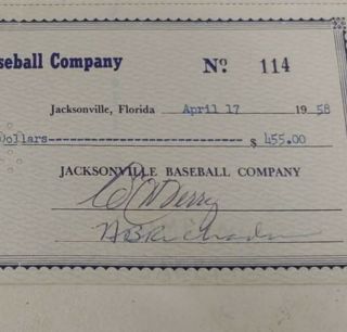 Baseball Great Bill Terry Signed Check W/ JSA 2
