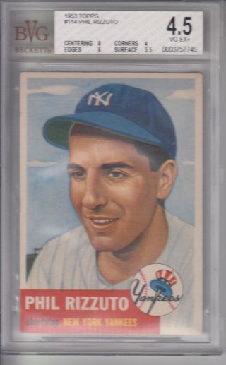 1953 Topps 114 Phil Rizzuto Yankees Bvg 4.  5 Vg - Ex,  Z10006