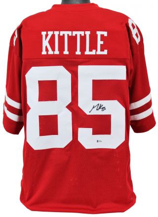 49ers George Kittle Authentic Signed Red Jersey Autographed Bas Witnessed