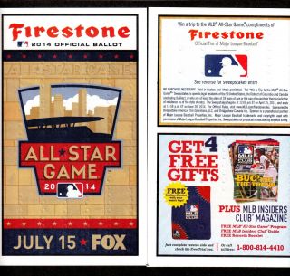 2014 Firestone Baseball All Star Game Ballot 4 - 1/2 X 7 - 5/8 Unpunched