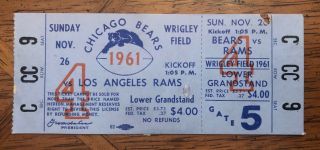 1961 Chicago Bears Vs Los Angeles Rams Ticket Stub (wrigley Field)