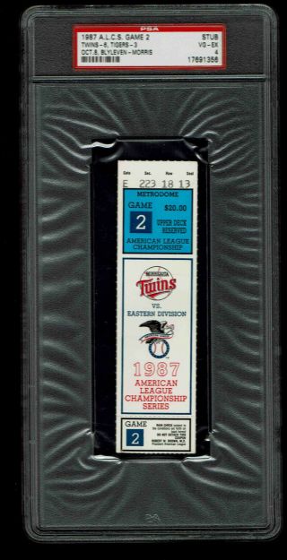 1987 Alcs Game 2 Ticket Stub Minnesota Twins Vs Detroit Tigers Psa 4