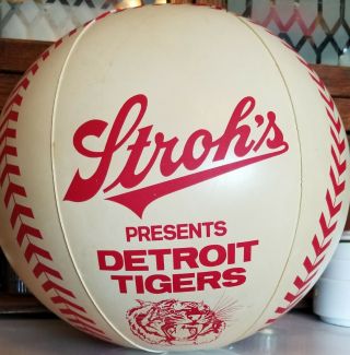 Vintage 1960s? Detroit Tiger Inflatable Baseball Beach Ball Strohs Beer Souvenir