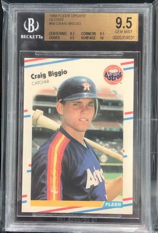Craig Biggio 1988 Fleer Update Glossy Rookie Rc Bgs 9.  5 Gem 9.  5 9.  5 9.  5 10