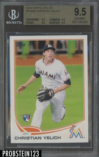 2013 Topps Update Us290 Christian Yelich Miami Marlins Rc Rookie Bgs 9.  5