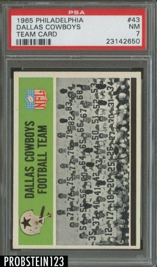 1965 Philadelphia Football 43 Dallas Cowboys Team Card Psa 7 Nm