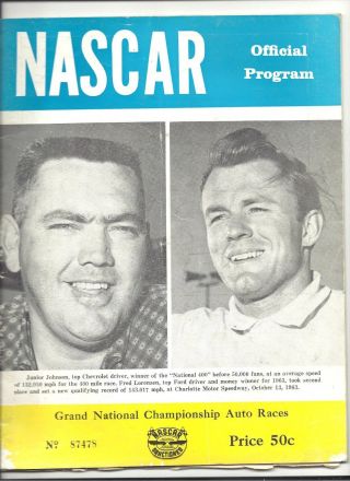 1963 Season Official Program Nascar Grand National Championship
