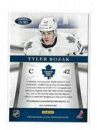 2012 - 13 12/13 Certified Signatures AUTO Tyler Bozak Toronto Maple Leafs 2