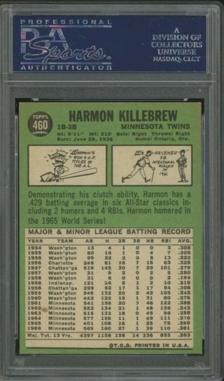 1967 Topps 460 Harmon Killebrew Minnesota Twins HOF PSA 9 