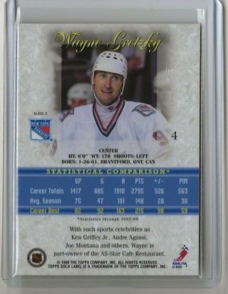 98 - 99 1998 - 99 Topps Gold Label Class 3 Red 4 Wayne Gretzky 11/25 NY Rangers 2