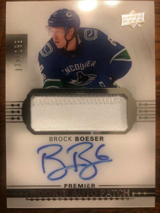 2017 - 18 Ud Premier Brock Boeser Rpa Jersey Patch Rc Auto /199