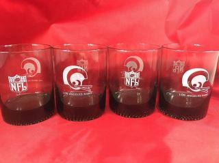 4 Vintage Los Angeles Rams Double Old Fashioned Smoke Drinking Glasses Nfl