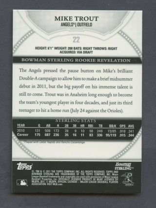 2012 Bowman Sterling 22 Mike Trout Angels RC Rookie SP 2