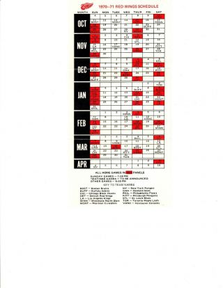1970 - 71 Detroit Red Wings Pocket Schedule; 2