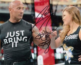 Dwayne The Rock Johnson / Ronda Rousey Wwe Wwf Autographed Signed 8x10 Reprint