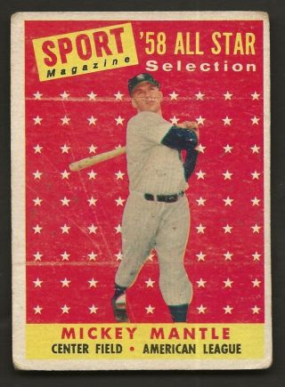 Mickey Mantle York Yankees 1958 Topps All Star Baseball Card 487 (h